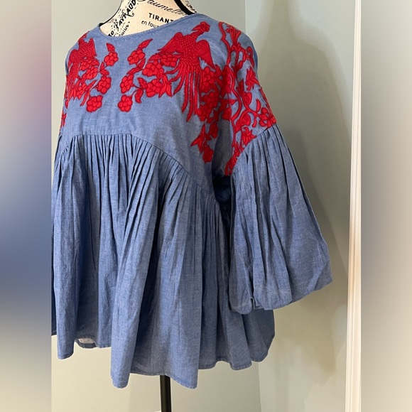 Hermant & Nandita Boho Blue Floral Red Embroidered | Size S | Flowy | Like New - Picture 9 of 14